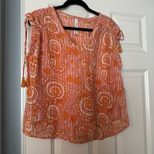 Anthropologie Pink and Orange Ruched Sleeveless Blouse